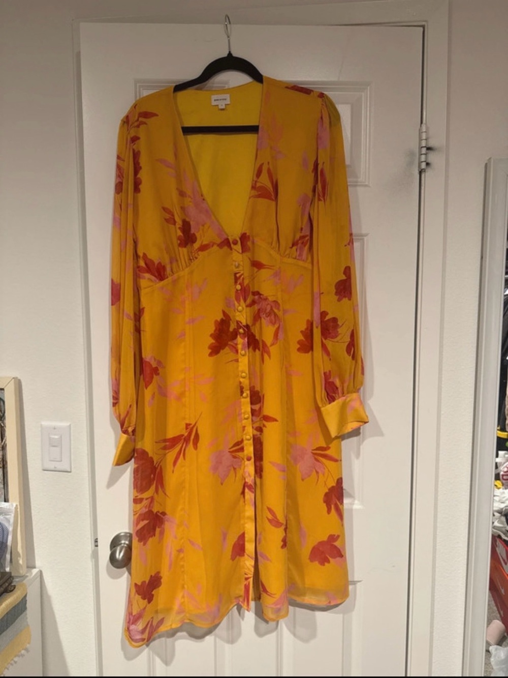 Song of Style Yellow Floral Long-Sleeve Button-Front Dress